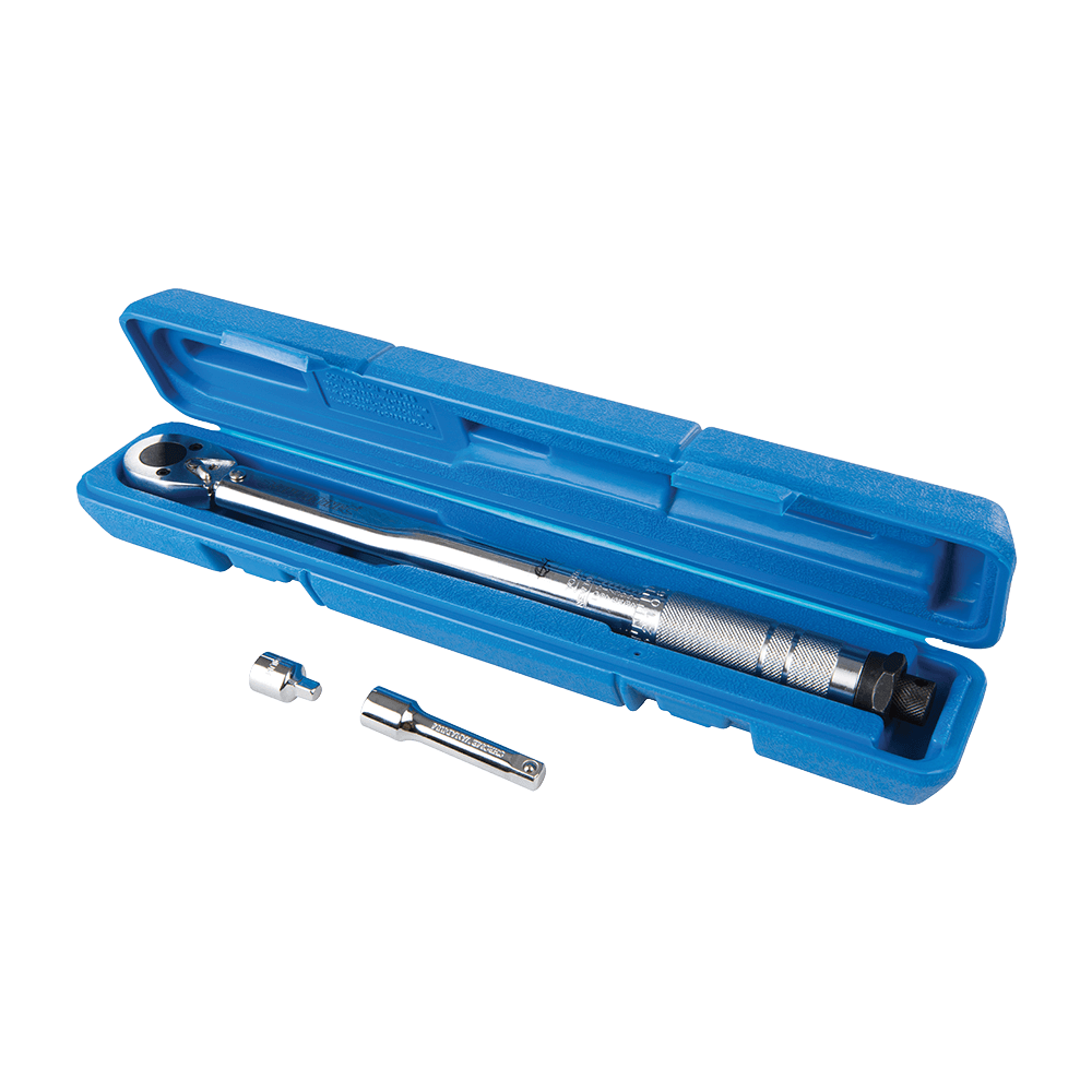 Silverline Torque Wrench 20 - 110Nm 3/8" Drive in plastic storage case, with 6" extension and 3/8" to 1/4" adaptor