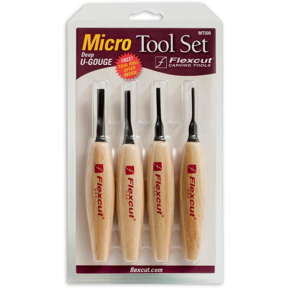 Flexcut MT500 4pc Deep U - Gouge Micro Tool Set - The ToolBox Scotland