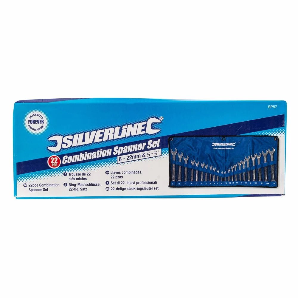 Silverline AF/Metric Combination Spanner Set 22pc 6 - 22mm & 1/4 - 7/8in - The ToolBox Scotland