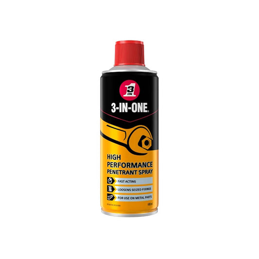 Spray can of 3-IN-ONE Penetrant Spray 400ml which is fast acting, loosens fixings and can be used on metal parts