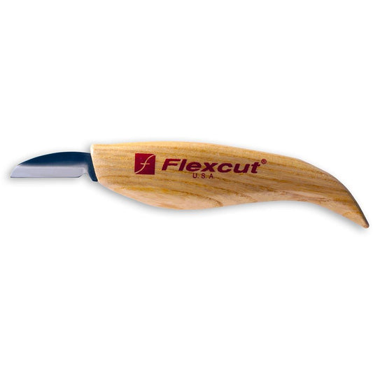 picture of the fixed wooden handled flexcut KN12 cutting knife, with a blade length of 32mm
