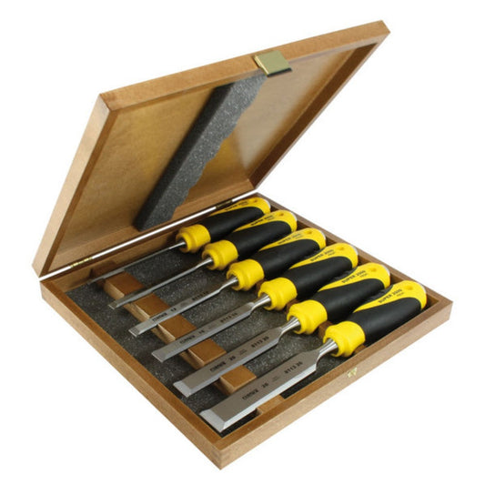 Narex tradesman set of 6 bevel chisel in wooden hinged case with foam insert