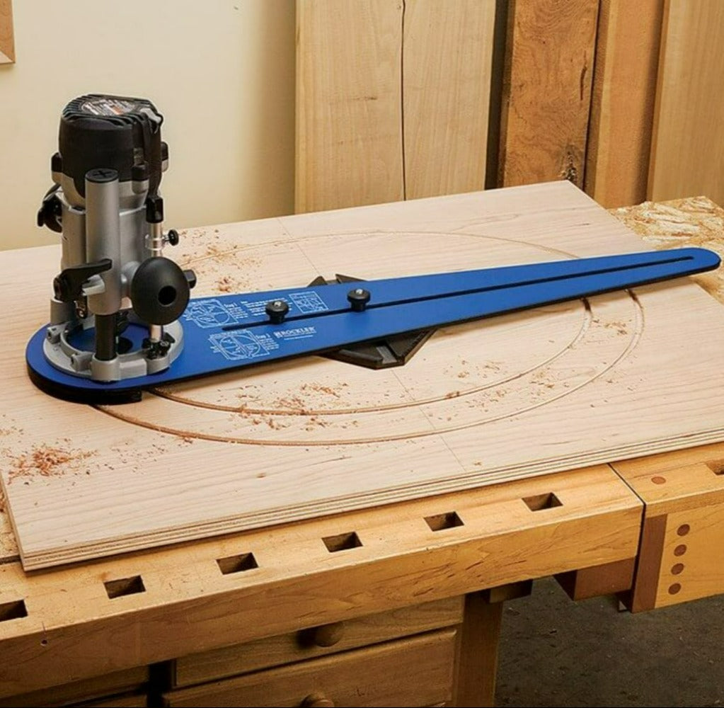 Rockler Ellipse / Circle Router Jig being used to router a sign with plywood.