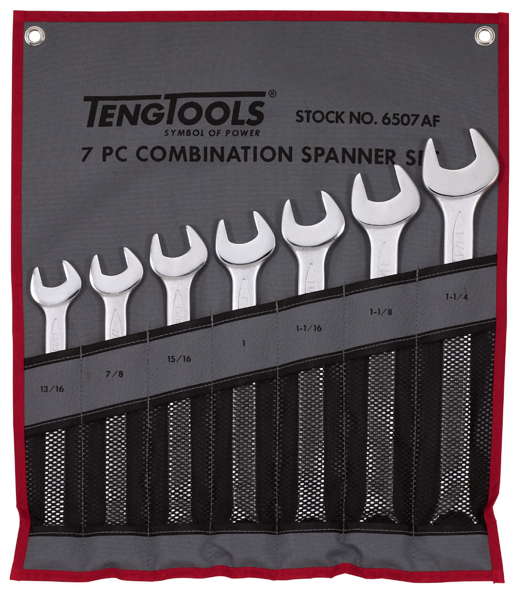 Teng Tools Spanner Set Combination AF 7pcs in tool roll sizes 13/16 inch to  1.1/4 inch
