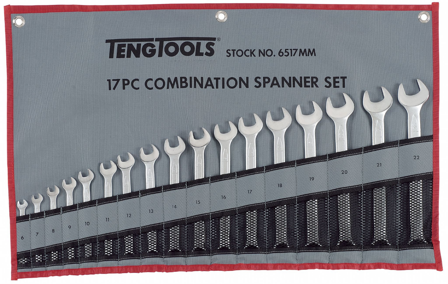 Teng Tools Spanner Set Combination 17 Pieces sizes from 6 to 22mm supplied in a pocket tool roll