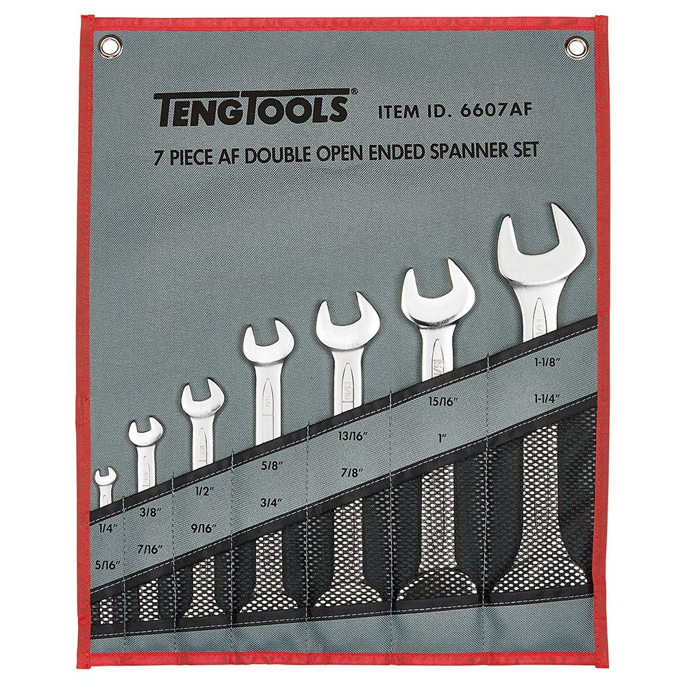 Teng Tools Spanner Set Double Open End 7 Pcs imperial/AF sizes from 1/4 inch to 1.1/4 inch supplied in pocket sleeve