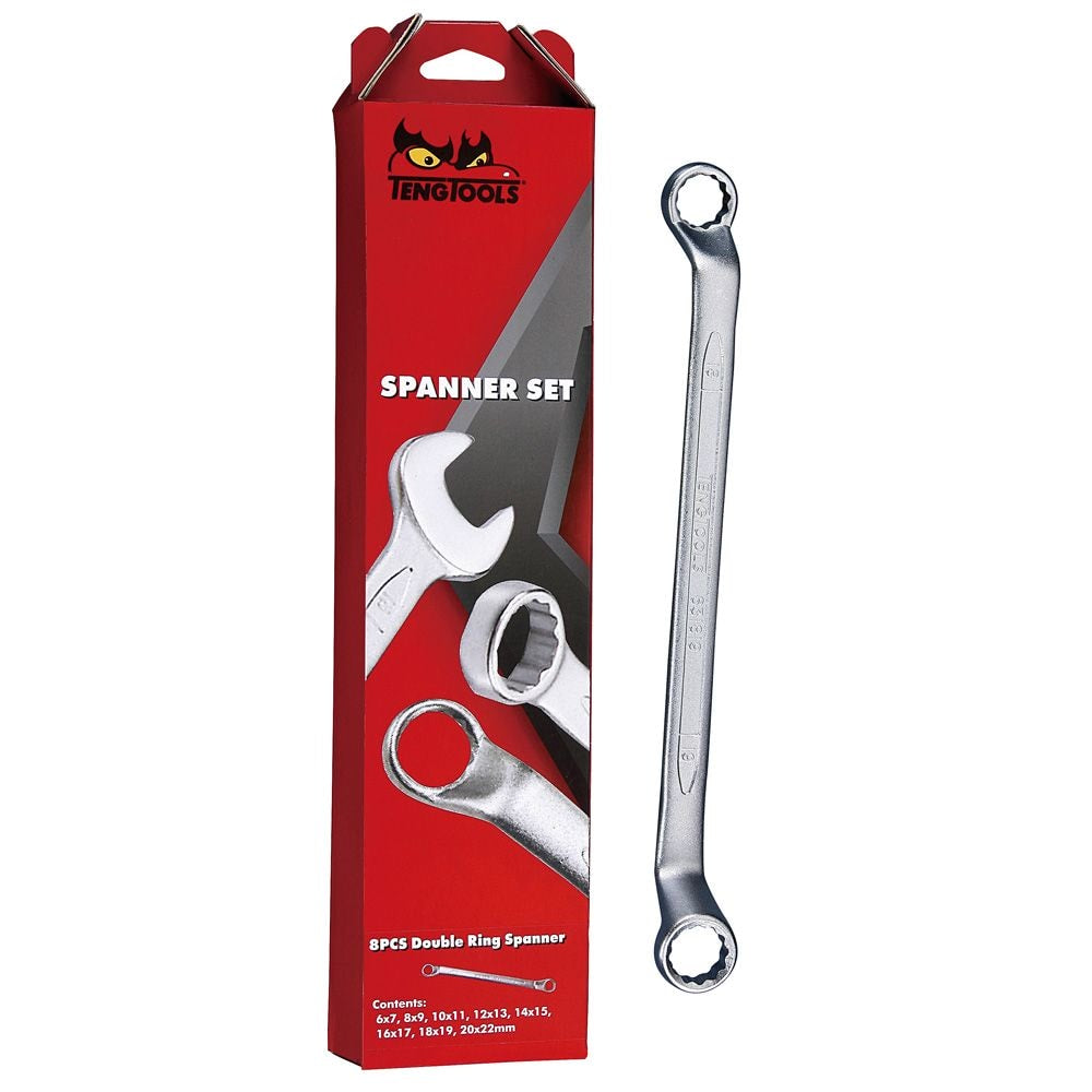 Teng Tools 8pc Metric Spanner Set Double Ring offset