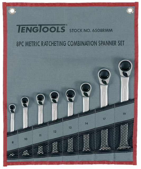 Teng Tools 8pcs Spanner Set Rev Metric Ratchet Combination in tool roll