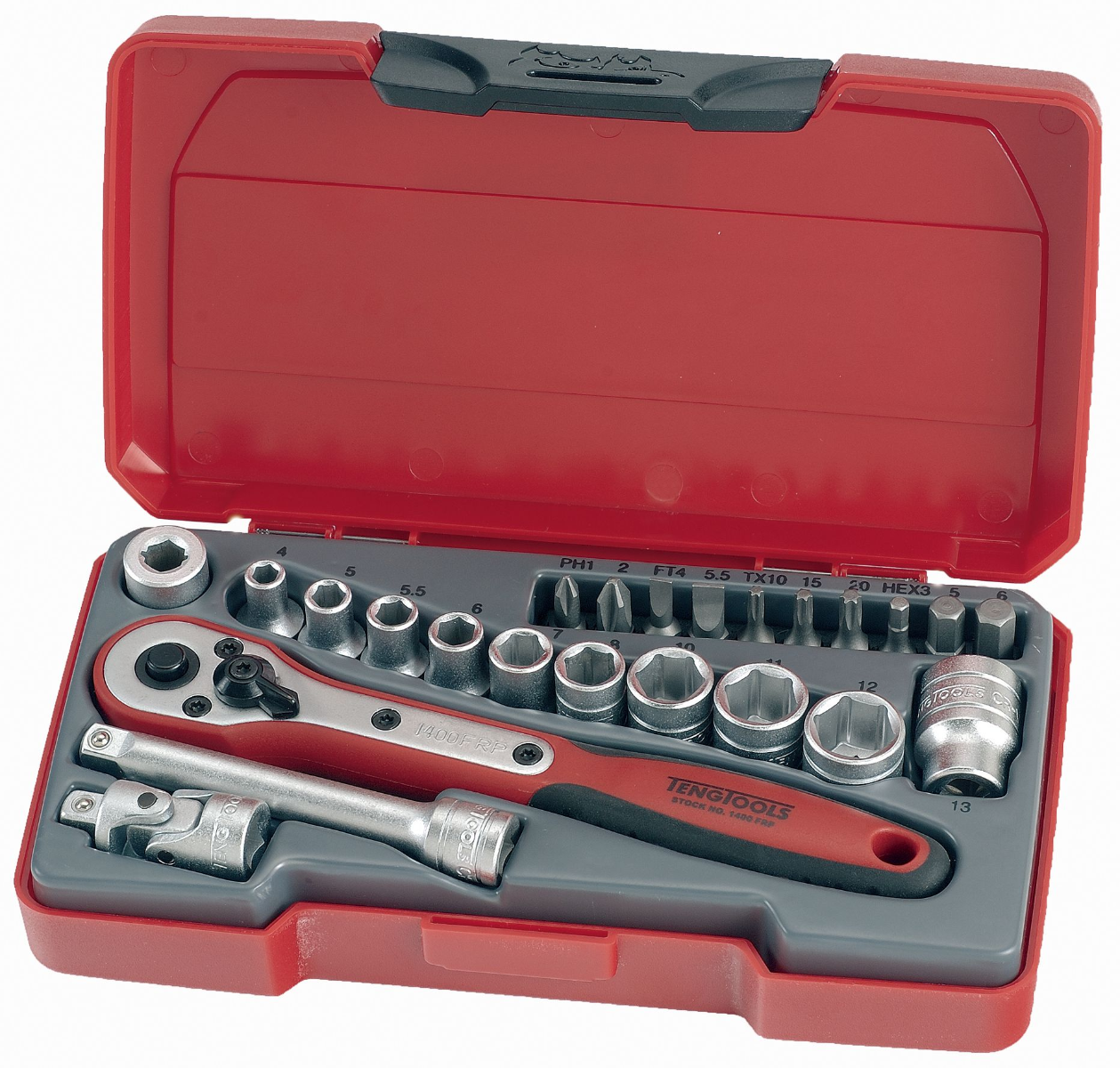 Teng Tools T1424 24 Piece 1/4" Drive 6 point Socket and bit Set in storage case