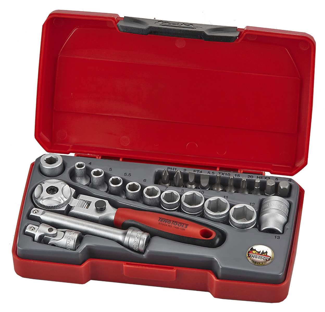 Teng Tools T1424S 24 Piece 1/4" Drive 6 point Socket and 1/4" Hex drive bit Set in storage case