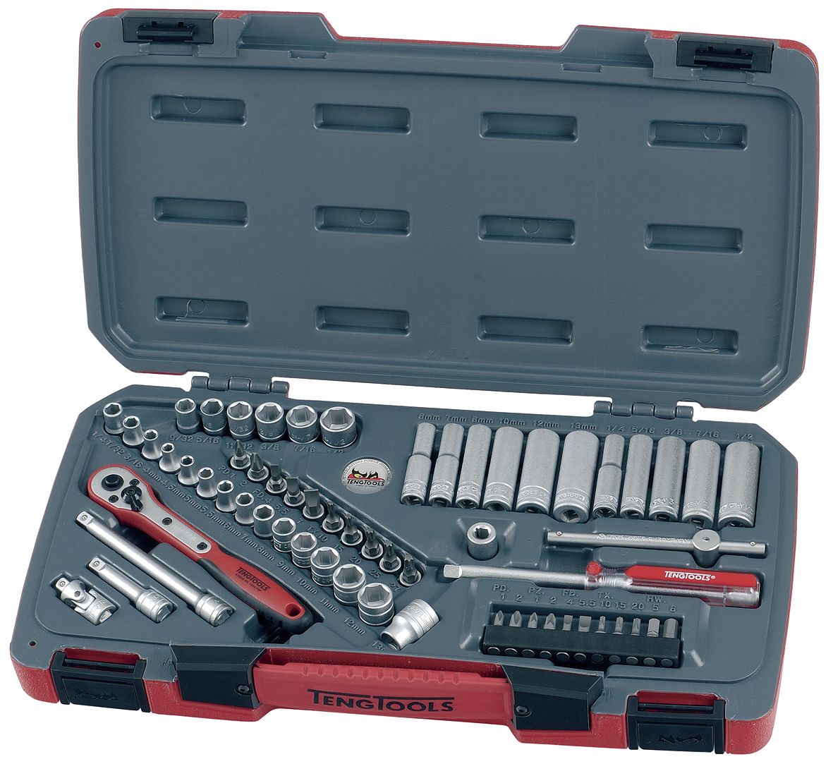 Teng Tools T1460 60 Piece 1/4" Drive Metric Socket Set with deep and short sockets in storage case