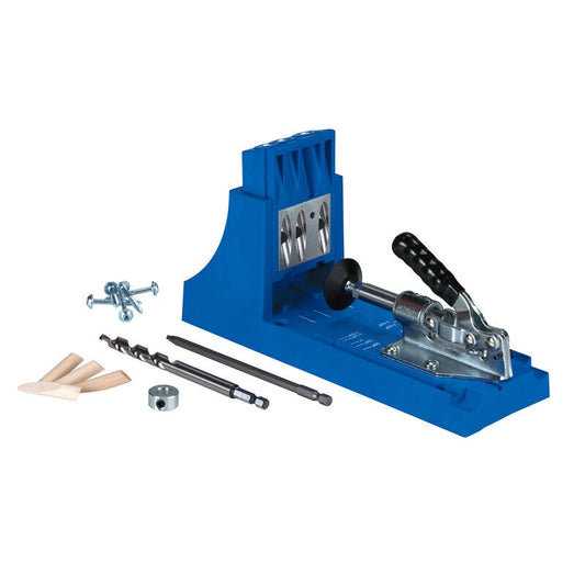 Kreg Pocket-Hole Jig K4 and stepped drill bit, driver bit, wooden plugs and pack of screws