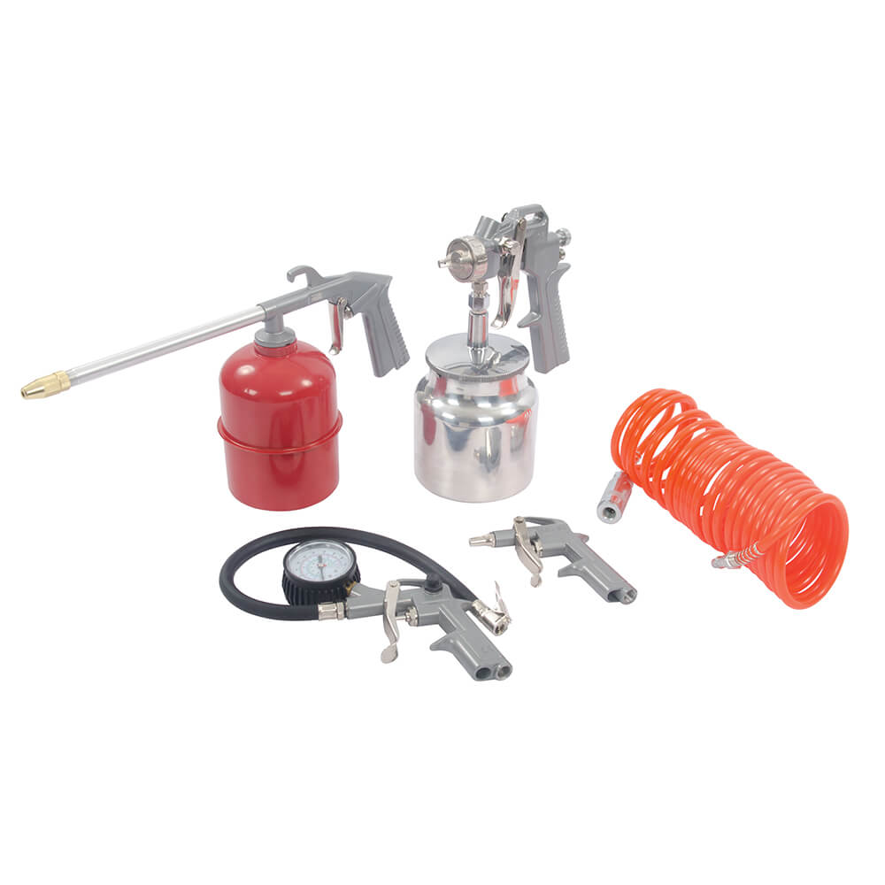 Silverline Air Tools & Compressor Accessories Kit 5pce, paint sprayer, air inflator, Plastic hose, air blower, paraffin applicator.