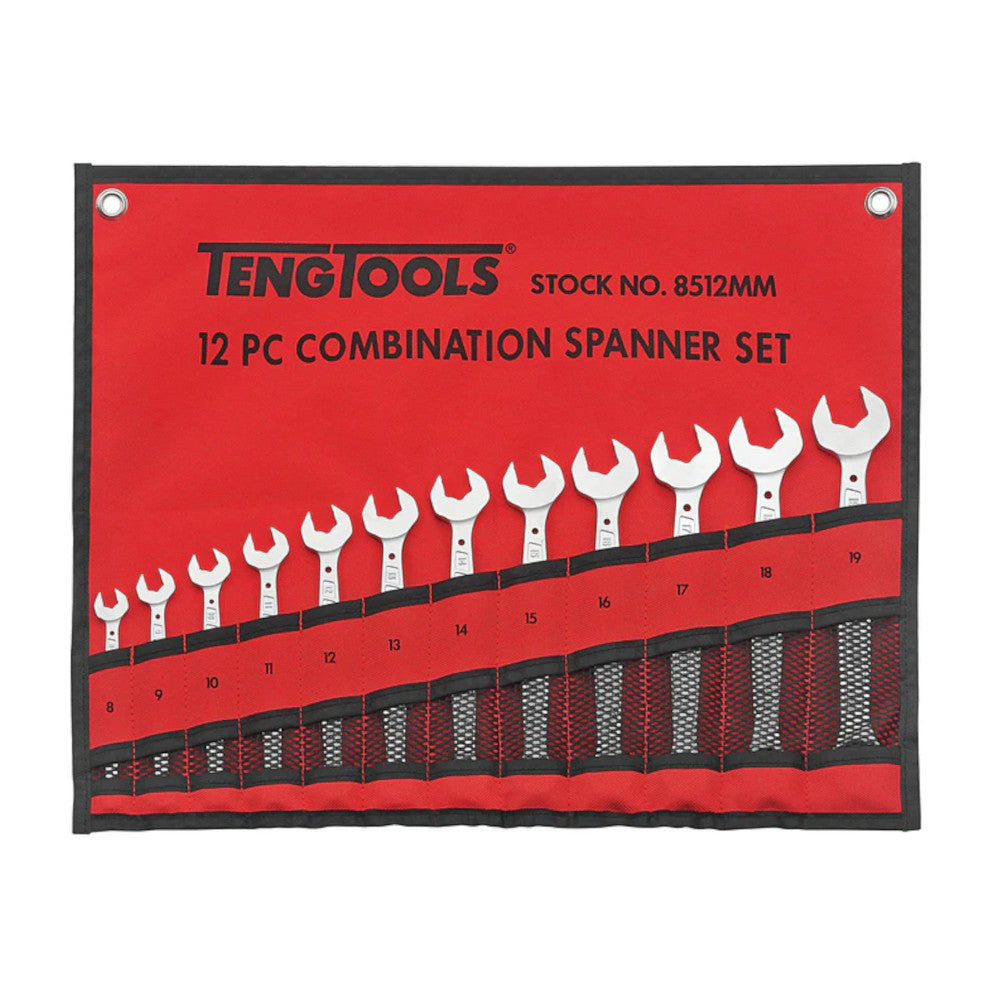 Teng Tools Spanner Set Anti Slip Comb MM 12pcs in tool roll sizes 8 to 19mm