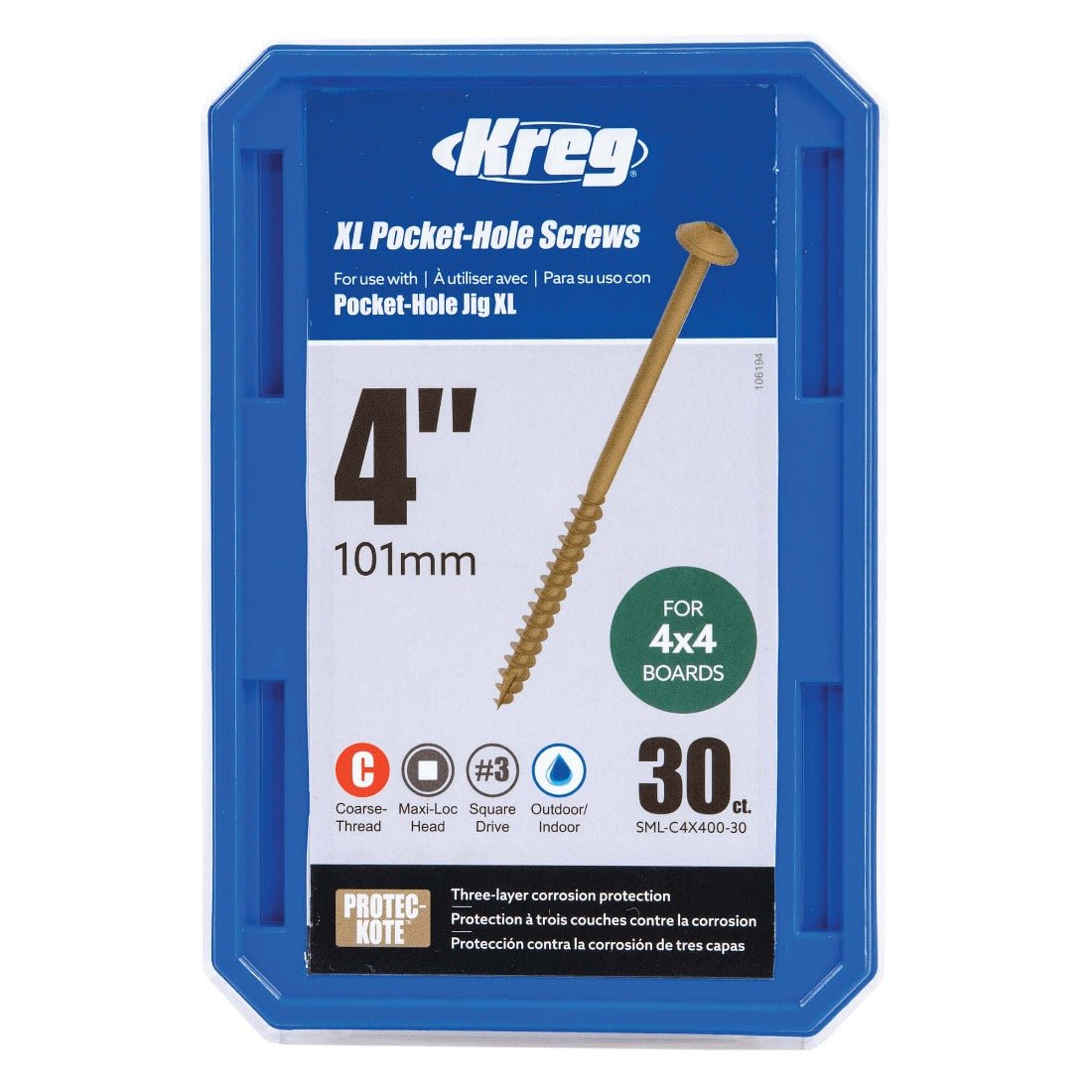 Kreg 102mm (4inch) XL Jig Pocket - Hole Screws 30pk - The ToolBox Scotland