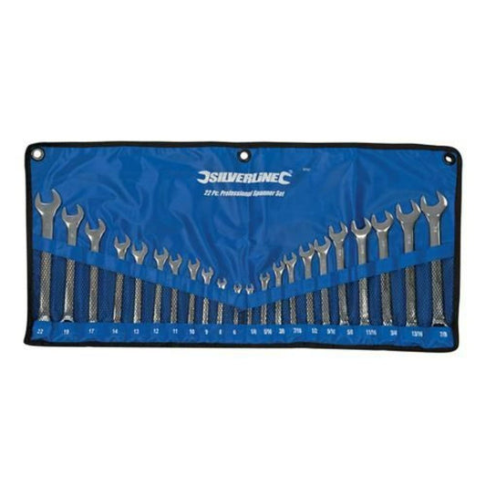 Silverline AF/Metric Combination Spanner Set 22pc 6 - 22mm & 1/4 - 7/8in - The ToolBox Scotland