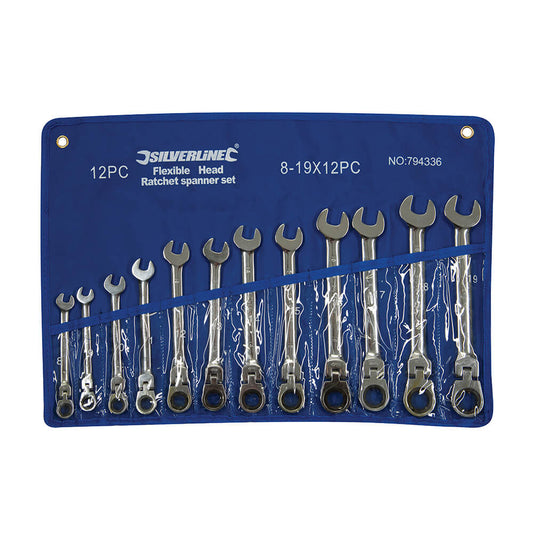 Silverline Flexible Head Ratchet Spanner Set 12pce - The ToolBox Scotland