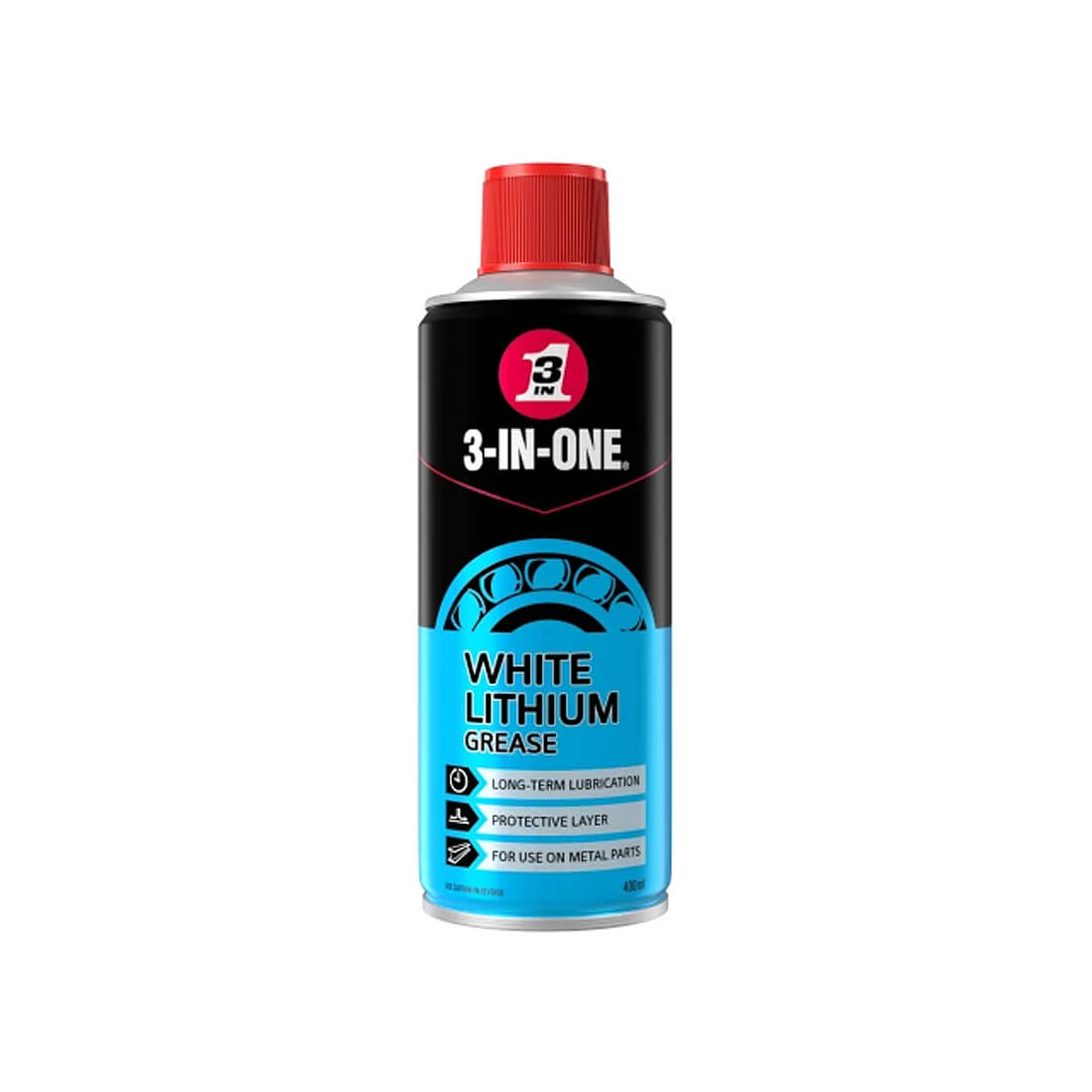 Spray can of 3-IN-ONE White Lithium Spray Grease 400ml which offer a spray protective layer, it's also a long term lubricant and can be applied on metal parts.