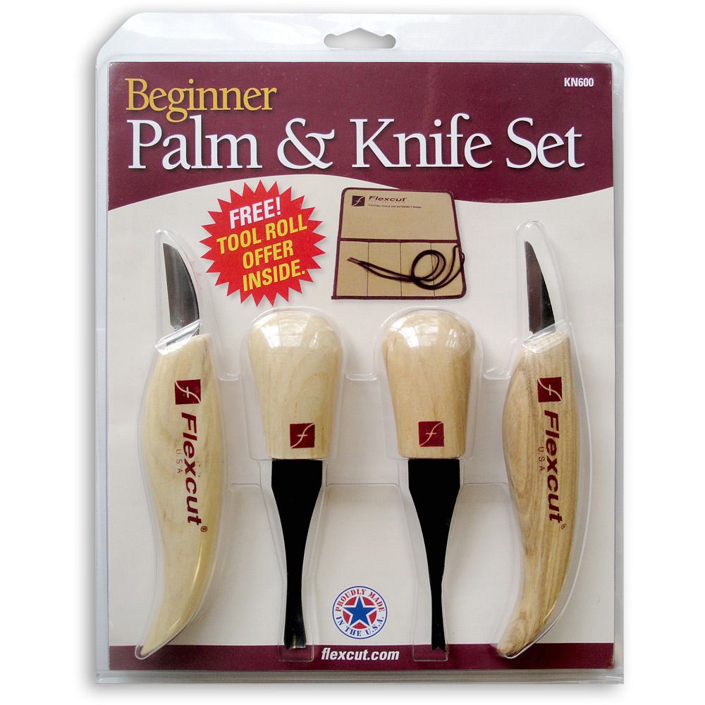 Flexcut Beginner Palm and Knife Set KN600 in retail packaging