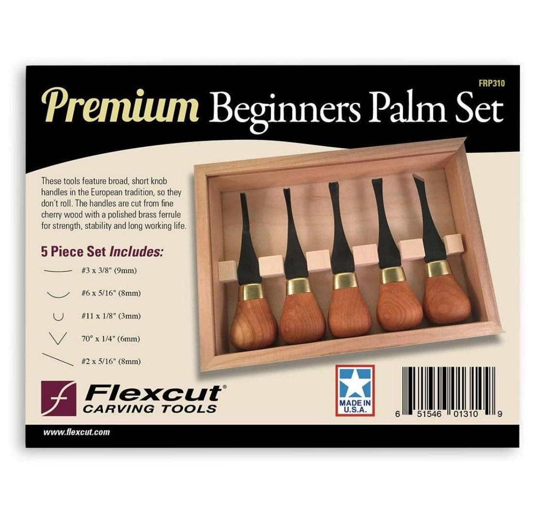 printed sheet description of the Premium beginners palm set in a wooden box.