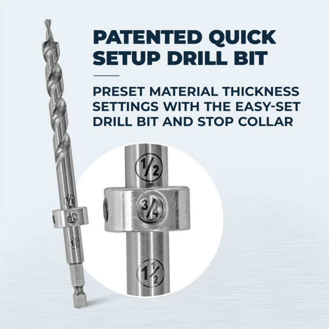picture showing the new step drill with material thicknesses etched on drill shaft for easy setting of depth collar