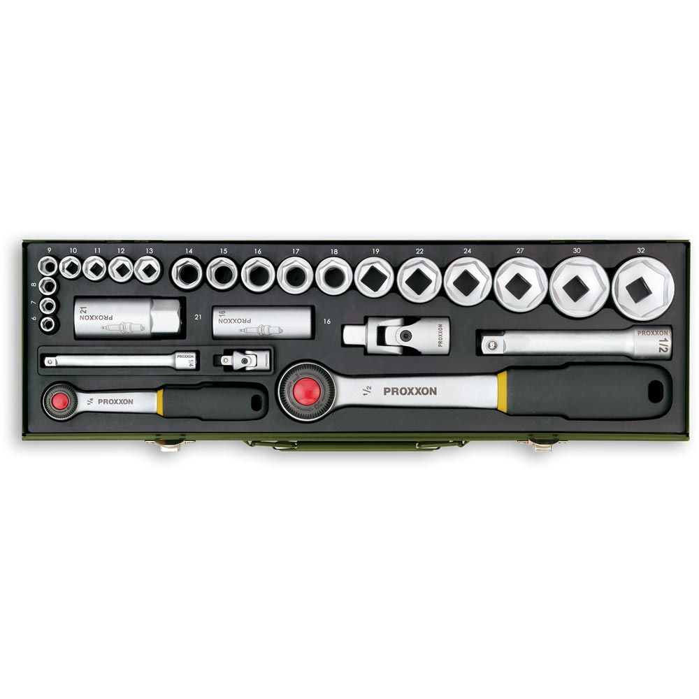 Proxxon Industrial 27pc Automotive Socket Set 1/4" and 1/2" Drives