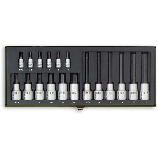 Proxxon Industrial 18pc Hex Key Socket Set 1/4in and 1/2in Drive