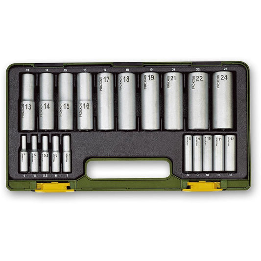 Proxxon Industrial 20 Piece Deep Socket Set 1/4in and 1/2in Drive in plastic carrying case