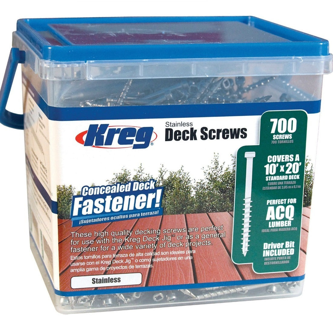 picture of a tub of 700 stainless steel Kreg Decking screws
