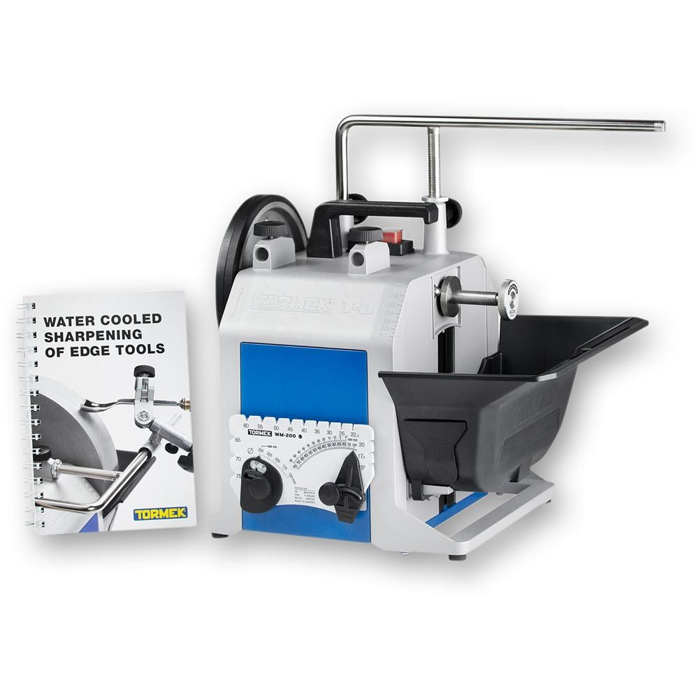 Tormek T-8 Custom Sharpening System shown with owners manual and anglemaster. You choose the grinding wheel and add.
