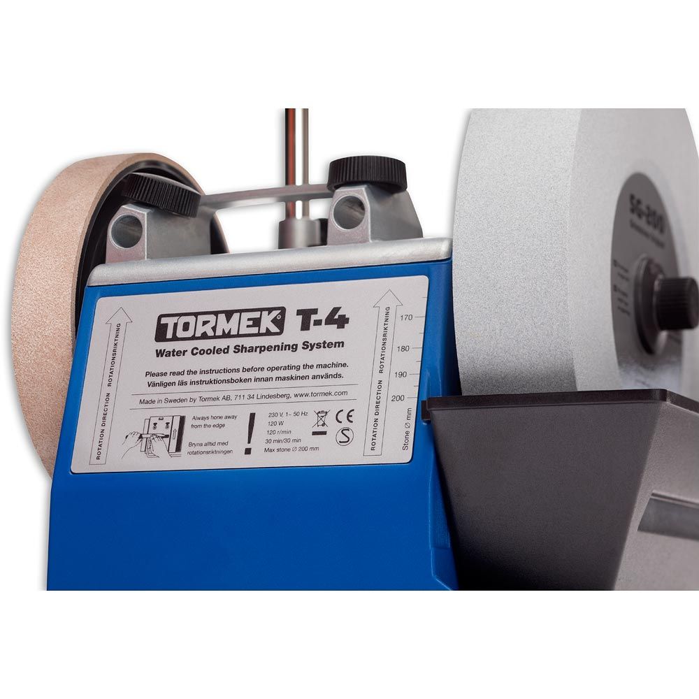 Tormek T-4 Water Cooled Sharpening System picture showing from the ground up of the T-4
