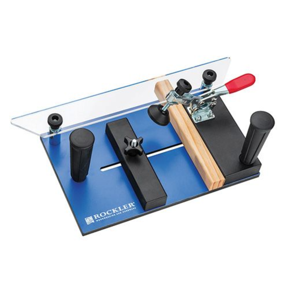 Rockler Rail Coping Sled with two handles, plastic guard, hold down clamp