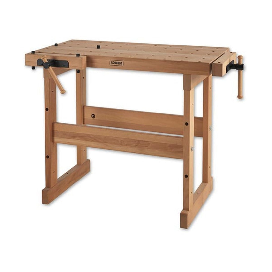 Sjobergs 1060 multi hole work bench with vices at the rear or front and one on the side. 