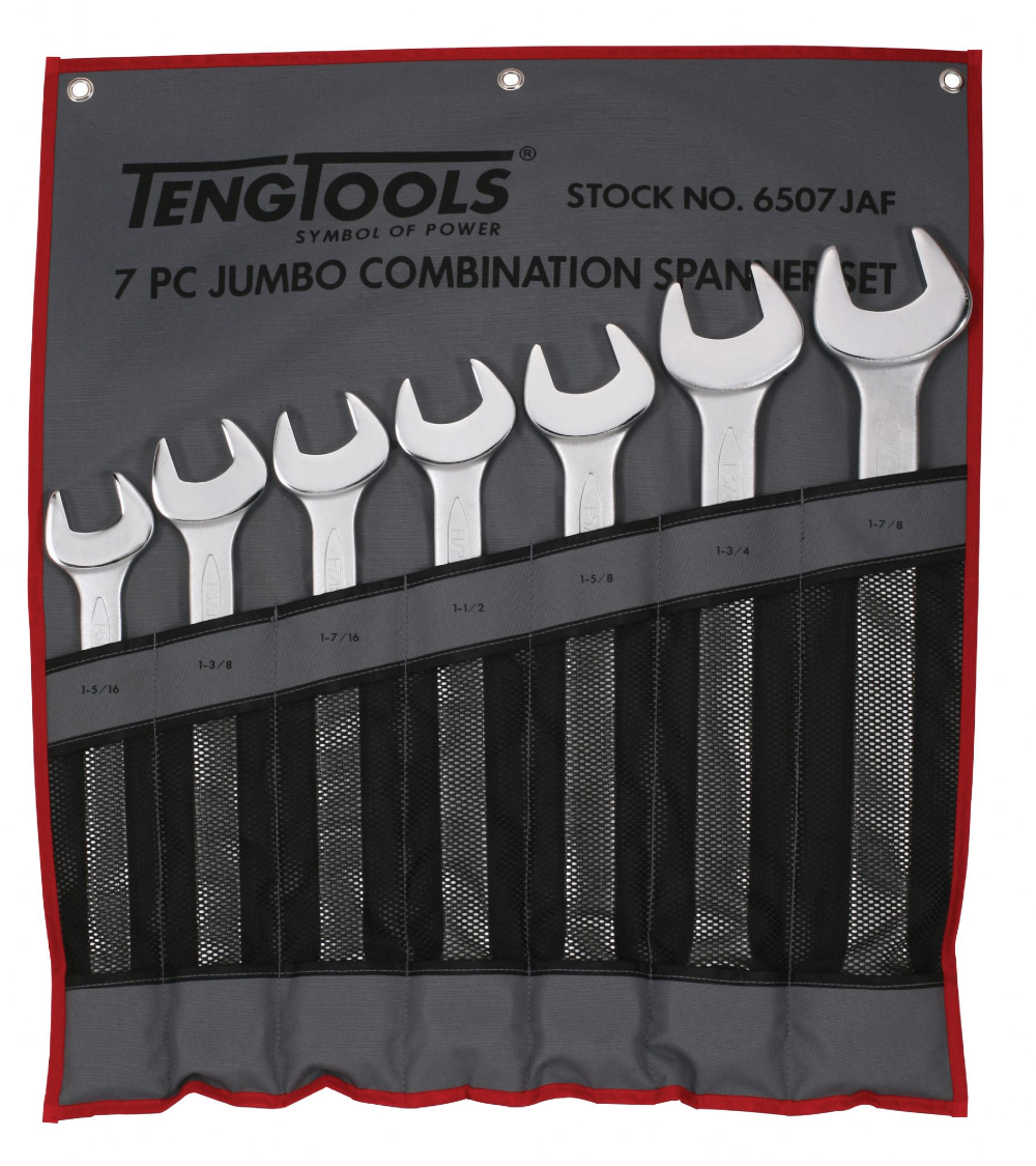 Teng Tools Spanner Set Combination Large imperial/AF 7pcs in tool roll sizes from 1.5/16 inch to 1.7/8 inch